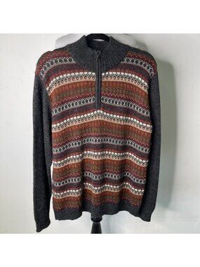 Novica 100% Alpaca Large Sweater Men's Fair Isle Quarter Zip Peruvian Artisan